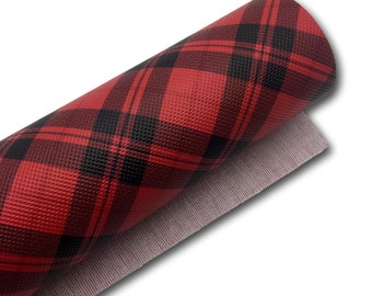 Faux Leather Fabric Orange and Black Mini Grid Faux Leather Sheet Plaid Printed Faux Leather