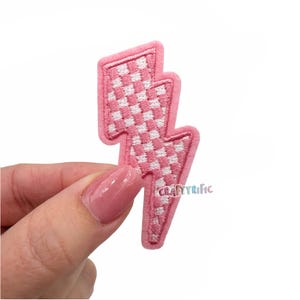 Pink Lightning Bolt Patch, Checkered Patch, Hat Patch, Filler Patch, Trucker Hat Patch, Embroidery Patch