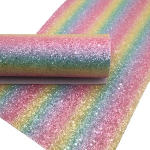 RAINBOW DASH Chunky Glitter fabric Sheets, Chunky Glitter Faux Leather, Glitter Fabric for Bows and Crafts - 0538