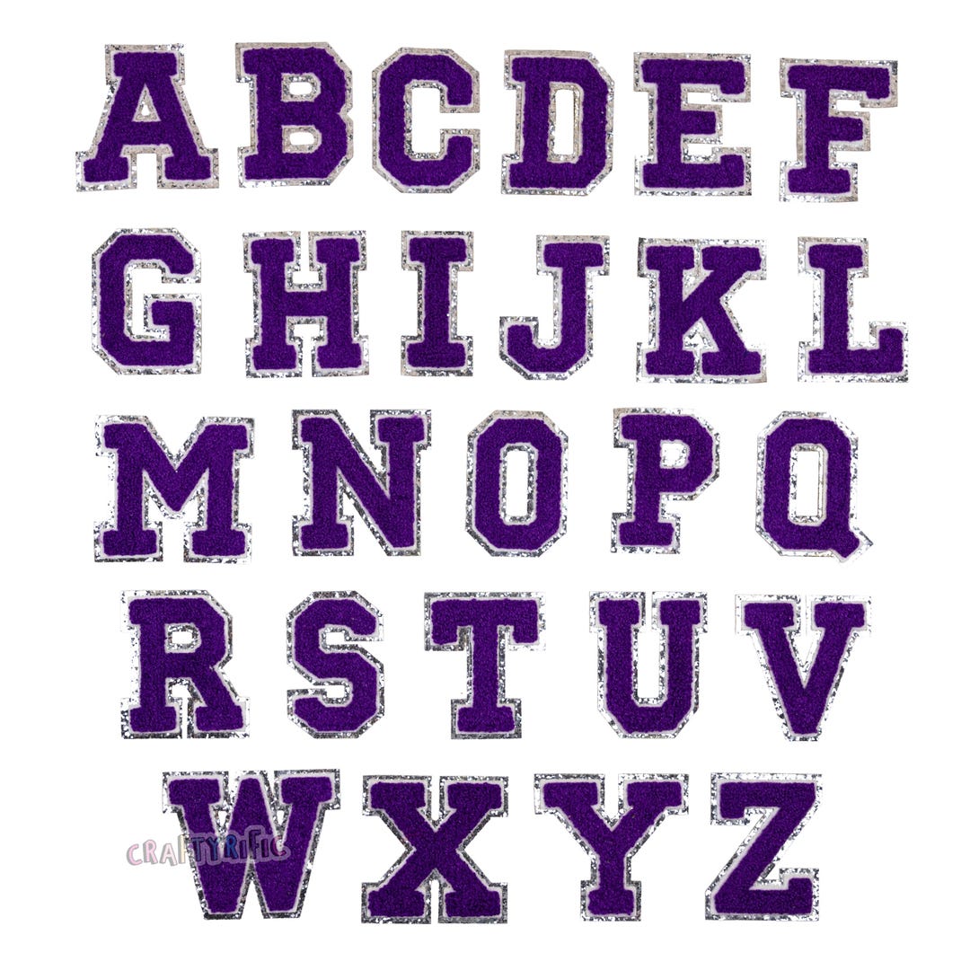 Purple and Silver Glitter Chenille Letter Patch - Etsy