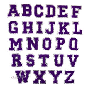 May include: Purple felt alphabet letters with a silver outline. Each letter is approximately 2 inches tall.