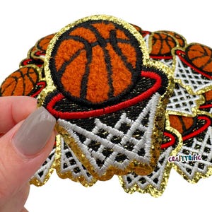 Basketball Patch, Basketball Chenille Patch, Basketball Hoop Patch, Glitter Patch, Small Hat Patch, Trucker Hat Patch, Iron On Patch