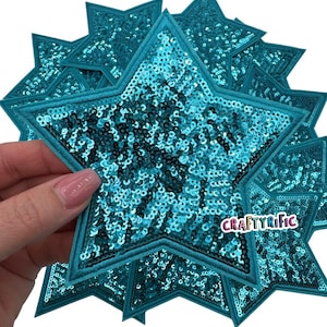 Blue Star Patch, Sequin Star Patch, 5&quot; Inch Star Patch, Iron on patch, Jacket Patch, Trucker Hat Patch