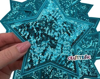 Blue Star Patch, Sequin Star Patch, 5" Inch Star Patch, Iron on patch, Jacket Patch, Trucker Hat Patch