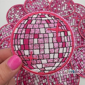 3.15&quot; Pink Disco Ball Patch, Trucker Hat Patch, Patch for Hat, DIY Patch, Glitter Patch, Embroidered Patch, Iron On Patch
