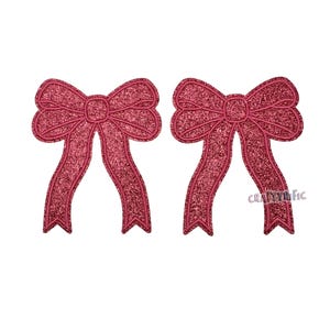 Bubblegum Pink Glitter Side Bow Patch Set of 2, Iron On Side Bows for Shirts, Glitter Bow Patch