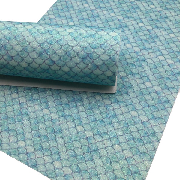 BLUE MERMAID SCALES Fine Glitter Canvas Sheets, Fine Glitter Fabric, Fabric for Bows - 0738