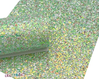 Easter Grass Chunky Glitter Fabric, Green Glitter Canvas Sheets, Glitter Faux Leather, Vinyl Fabric Sheet