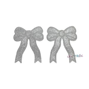 Silver Glitter Side Bow Patch Set of 2, Iron On Side Bows for Shirts, Glitter Bow Patch