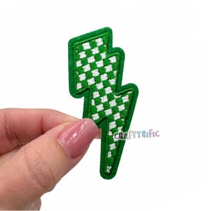 Green Lightning Bolt Patch, Checkered Patch, Hat Patch, Filler Patch, Trucker Hat Patch, Embroidery Patch