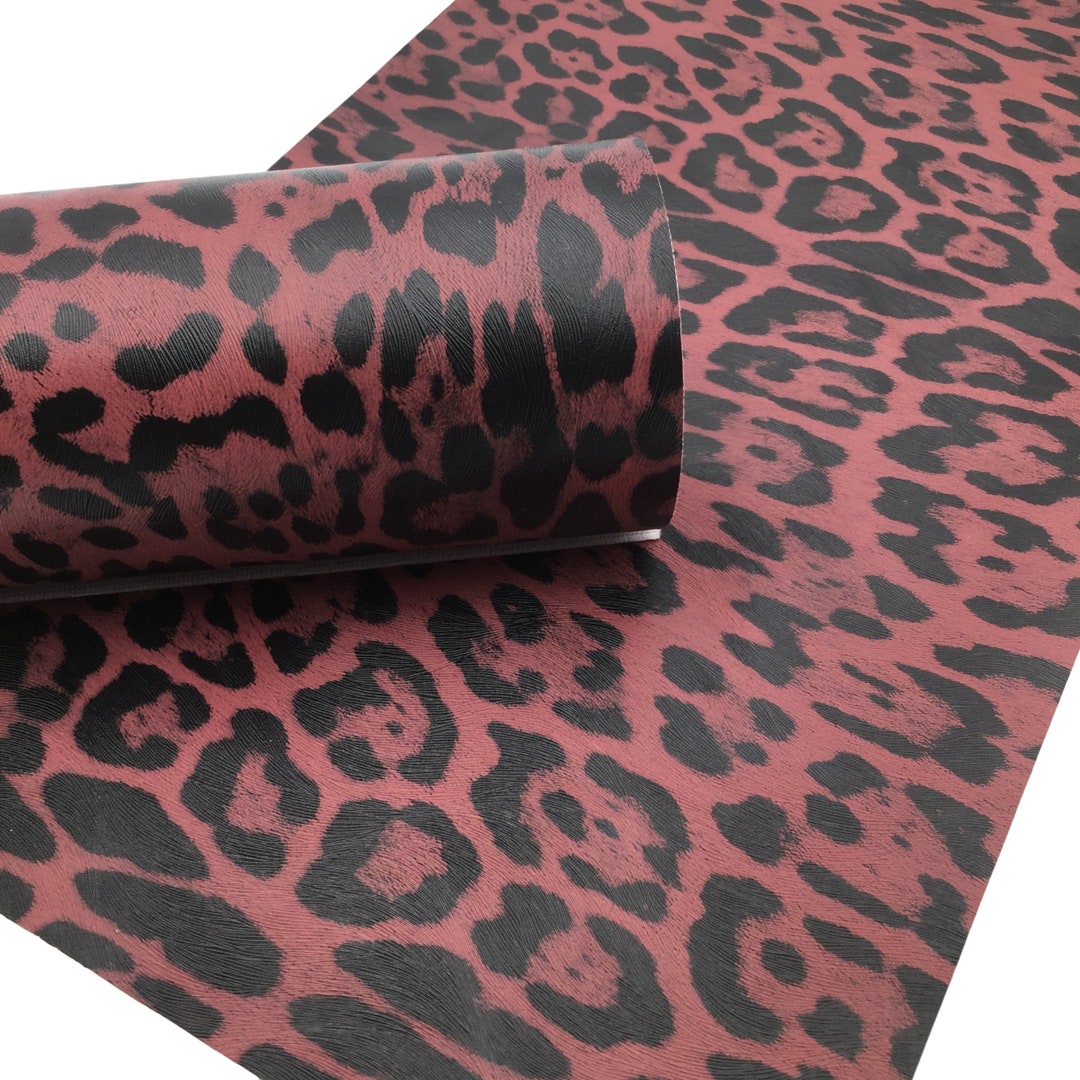 MAROON LEOPARD Print Faux Leather Sheet, Textured Faux Leather, Leopard ...