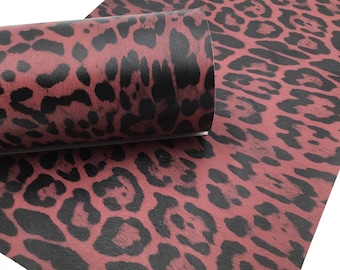 MAROON LEOPARD Print Faux Leather Sheet, Textured Faux Leather, Leopard PVC Leather - 1736
