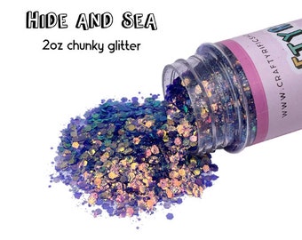 Hide and Sea Chunky Glitter Mix 2oz Bottle, Purple Chunky Glitter, Polyester Glitter, Solvent Resistant, Premium Quality Glitter