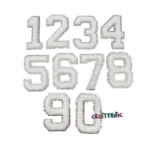 White Number Patch, Silver Glitter Number Patch, Chenille Number Patch, Iron On Patch, DIY Patch