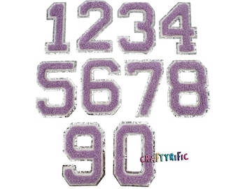 Light Purple Number Patch, Silver Glitter Number Patch, Chenille Number Patch, Iron On Patch, DIY Patch