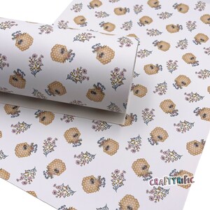 Floral Bee Premium Printed Faux Leather, Spring Faux leather, Floral Designs, Custom Print Leather Sheets, Leather for Earrings