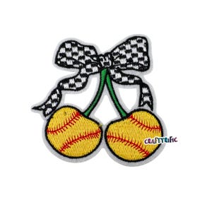 Softball Cherry Patch, Game Day Patch, Patch for Hat, Embroidery Iron On Patch