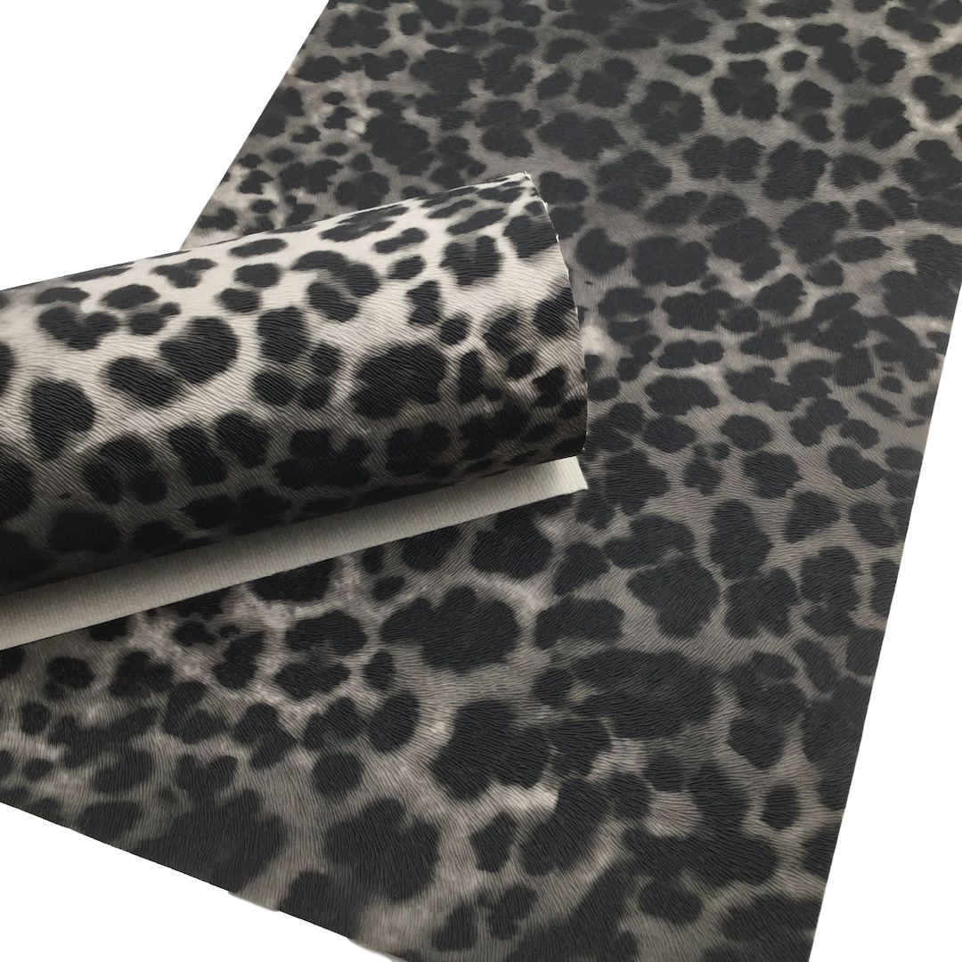 GRAY LEOPARD Print Faux Leather Sheet, Textured Faux Leather, Leopard ...