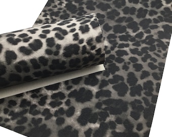 GRAY LEOPARD Print Faux Leather Sheet, Textured Faux Leather, Leopard PVC Leather - 821