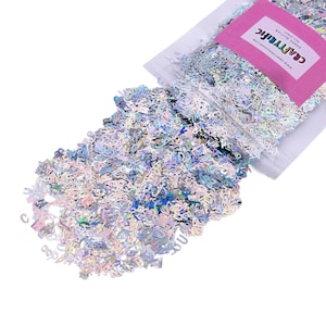 Silver Holographic Letters Shape Glitter, Solvent Resistant, Polyester Glitter, Glitter For Tumblers, Cosmetic Grade, Glitter For Resin