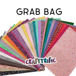 10 Sheets Grab Bag Faux Leather Packs, Slightly Flawed, Random Mixed Printed Sheets, Solid Colors and Glitters Grab Bag, Scrap Bag