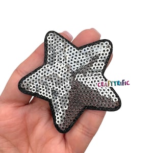 Silver Sequin Star Patch, Trucker Hat Patch, Patch for Hat, DIY Patch, Glitter Patch, Sequin Patch, Iron On Patch