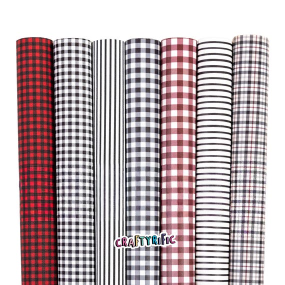 Buffalo Plaid Faux Leather Rolls, Gingham Print, Stripe Custom Print Leather Roll 12x26in