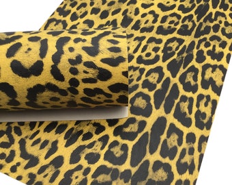 MUSTARD LEOPARD Print Faux Leather Sheet, Textured Faux Leather, Leopard PVC Leather