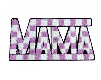 Mama Chenille Patch, Purple Checkered Iron On Patch, T-Shirt patch, Heat Transfer Patch