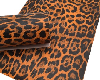 ORANGE LEOPARD Print Faux Leather Sheet, Textured Faux Leather, Leopard PVC Leather