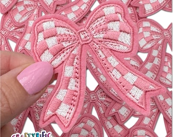 Checkered Pink Bow Patch, Trucker Hat Patches, Cute Patch, Trendy Patch, Girly Patch, Embroidery Patch, Iron on Patch