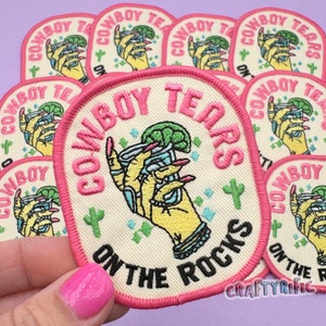 Cowboy Tears Patch, Pink Cowboy Patch,  Rodeo Patch, Cowgirl Patch, Western Patch, Trucker Hat Patches, Embroidery Patch, Iron on Patch