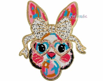 Bow Bunny Chenille Patch, Easter Patch, Large Patches, Iron On Patch, T-Shirt patch, Heat Transfer Patch