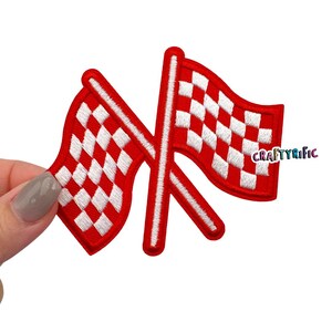 Red Checkered Flag Patch, Racing Patch, Race car Patch, Preppy Patch, Embroidered Patch, Hat Patch, Trucker Hat Patch, Iron On Patch