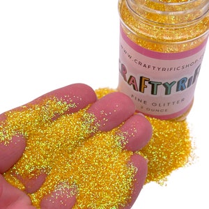Mango Fine Glitter 2oz Bottle, Yellow Glitter, 1/64 Fine Glitter, Polyester Glitter, Solvent Resistant, Premium Quality Glitter
