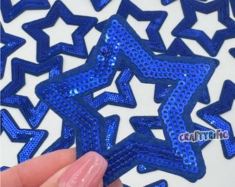 Patch étoile ouvert à sequins bleu roi, écusson étoile, écusson pour chapeau, écusson pour veste, écusson pour chapeau de camionneur, écusson pour broderie