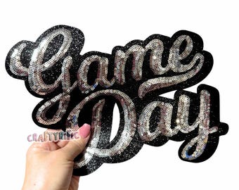 Silver Game Day Patch, Football Sequin Iron On Patch, Team Spirit Wear, T-Shirt patch, Heat Transfer Patch