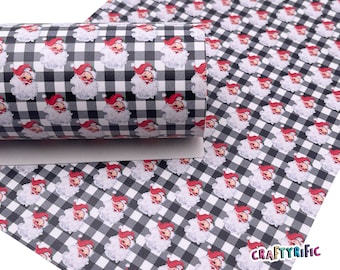 Buffalo Plaid Santa Faux Leather Sheets, Holiday Print Leatherette, Faux Leather for Crafts