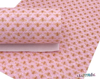 Sweet Pink Bees Chunky Glitter Sheets, Custom Print Chunky Glitter, Glitter Sheets for Bows, Material for Hair Bows