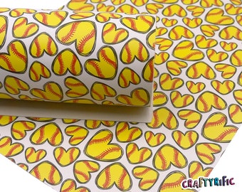 May include: White faux leather sheet with a repeating pattern of yellow and red softball hearts. The text "CRAFTYRIFIC" is in the bottom right corner of the image.