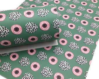 Draps en similicuir lisse vert floral d'été
