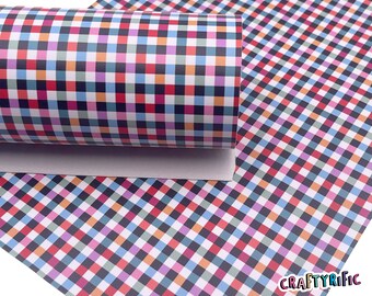 School Faux Leather Sheet, Gingham Design Fabric, Back to School Faux Leather
