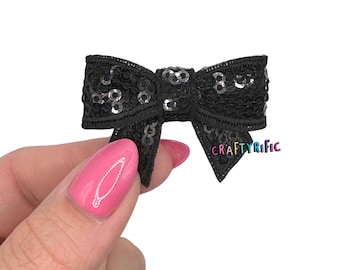 Black Small Sequin Bow Patch