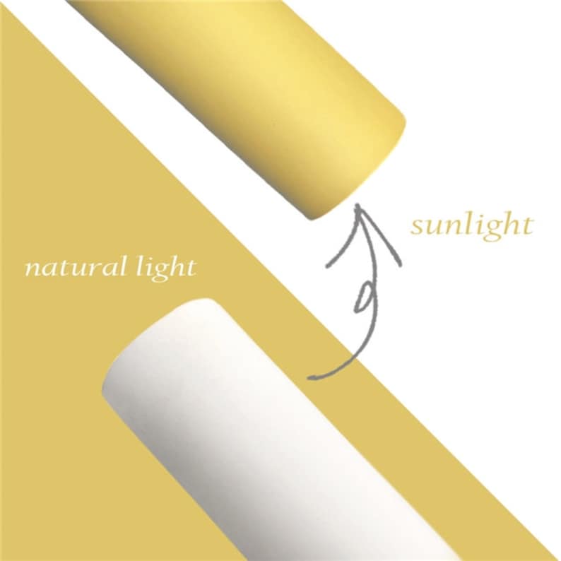 May include: A diagram comparing natural light to sunlight. The diagram shows two cylinders, one white and one yellow, with arrows pointing to each cylinder. The text "natural light" is next to the white cylinder and the text "sunlight" is next to the yellow cylinder.