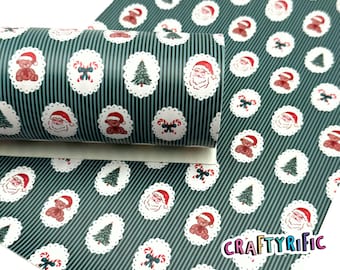Vintage Christmas Faux Leather Sheet, Holiday Print Leatherette, Faux Leather for Crafts