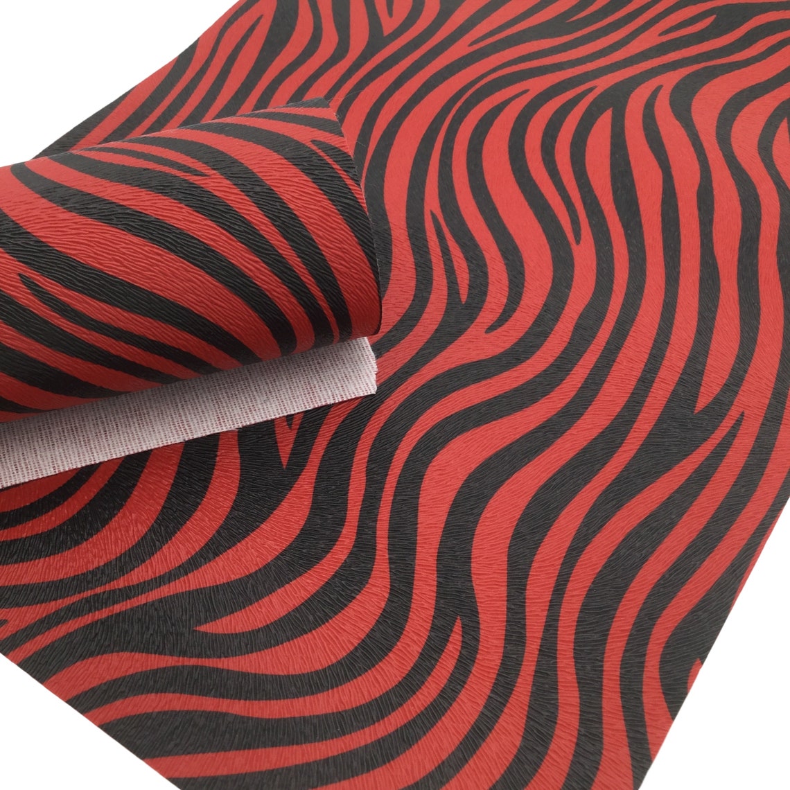 RED ZEBRA Print Faux Leather Sheet, Textured Faux Leather, Zebra PVC ...