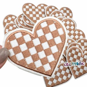 Tan Checkered Heart Patch, Trucker Hat Patches, Cute Patch, Trendy Patch, Girly Patch, Embroidery Patch, Iron on Patch
