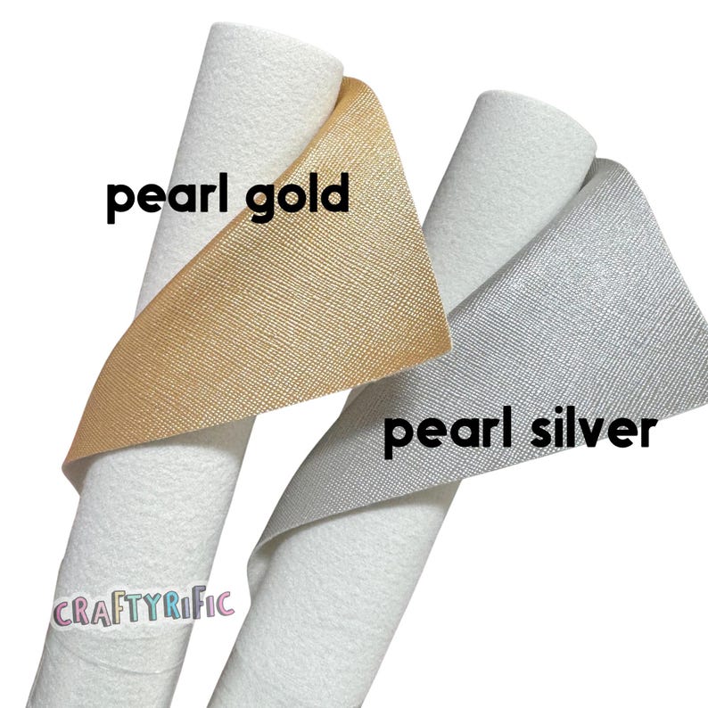 May include: Two rolls of white felt fabric with pearl gold and pearl silver ribbons. The text "pearl gold" and "pearl silver" are displayed on the image. The logo "CRAFTYRIFIC" is also visible.