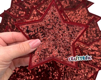 Maroon Star Patch, Sequin Star Patch, 5" Inch Star Patch, Iron on patch, Jacket Patch, Trucker Hat Patch