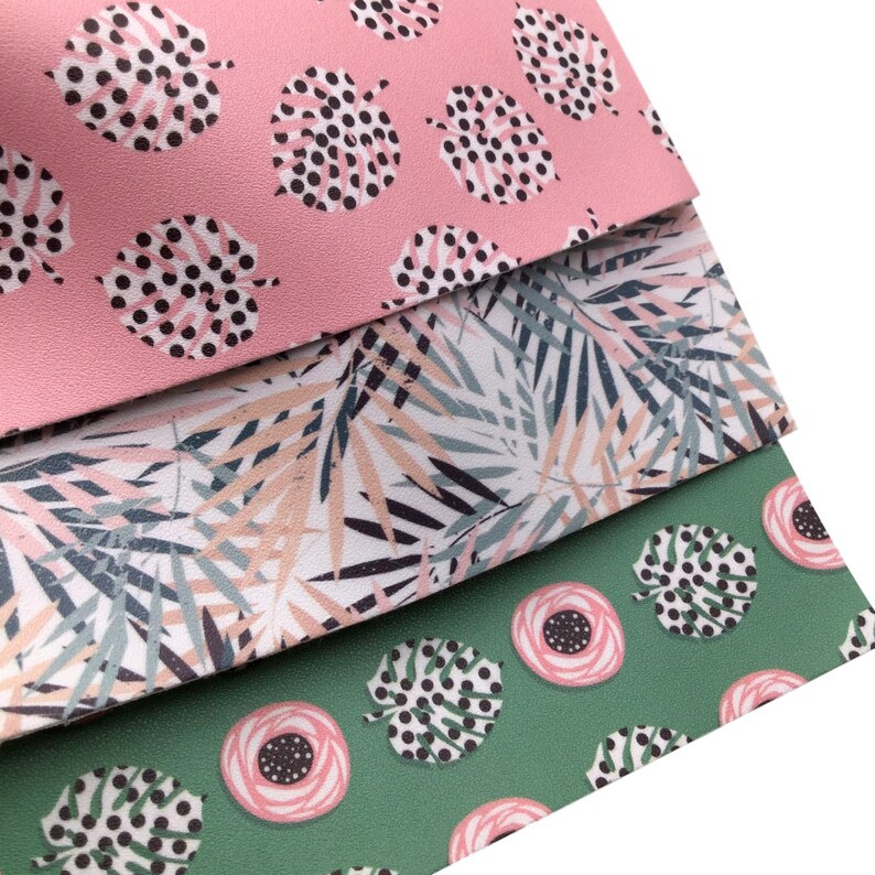 Leather for Earrings Custom Design Leather Sheets SUMMER FLORAL PINK Smooth Faux Leather Sheets